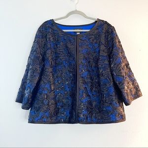 Bob Mackie Jacket Blue & Black Sequin Swirl Print Evening Jacket Sz 1X EUC